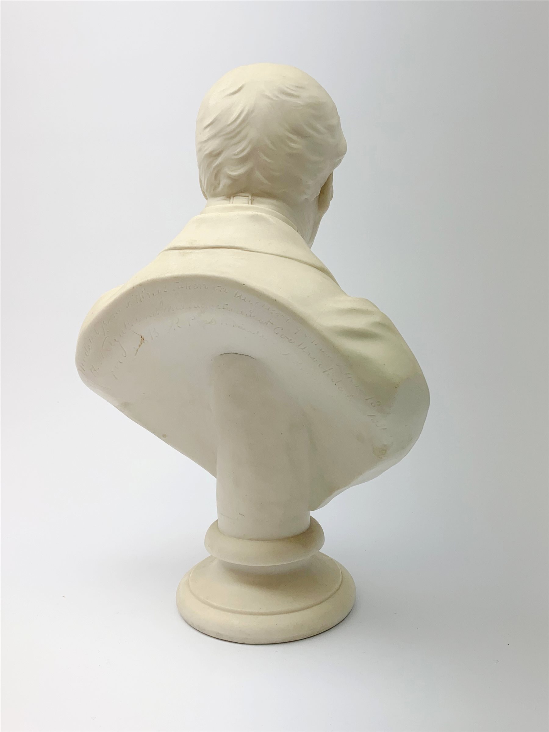 A Parian Ware bust, the Duke of Wellington, after H Weigall for Coalbrookdale, with inscription verso, H34cm.