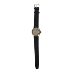 Omega, chrome plated military-style wristwatch, circa 1940, with leather strap