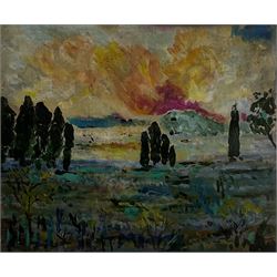 André Marchand (French 1907-1997): 'Summer Fires in Provence', oil on board signed, inscribed and dated 1957 verso 39cm x 46cm
