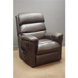  La-z-boy electric reclining armchair upholstered in brown leather, W85cm (This item is PAT tested - 5 day warranty from date of sale)   