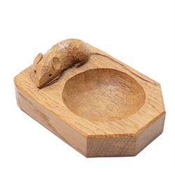 Mouseman - tooled oak ashtray, rectangular form with canted and rounded corners, carved wi...