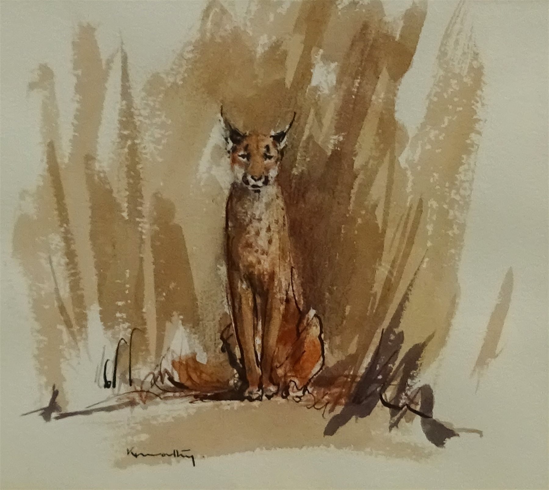 Jonathan Kenworthy (British 1943-): African Lynx, watercolour and ink signed 15cm x 17cm 
Notes: also included 'Nomads' by Jonathan Kenworthy pub. 2011; 'People of the Desert' Coe Kerr Gallery, New York exhibition catalogue 1985 and a signed print