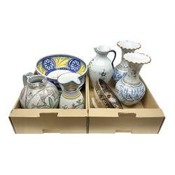 Collection of continental ceramics including jugs, chargers and vases 