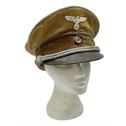 WW2 German Political Leaders brown cloth visor cap with metal insignia; labelled K. Hartel Weiden