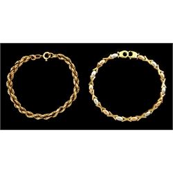 Gold oval and cross link bracelet and a gold rope twist chain bracelet, both hallmarked 9ct