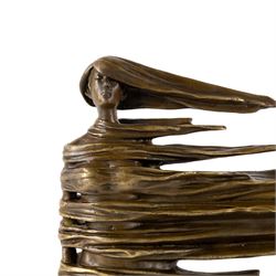 Bronze sculpture, Girl in the Wind, upon a rectangular marble base, H36cm 