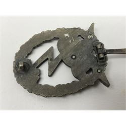 Two WW2 German Luftwaffe Ground Assault/Combat badges - one with flat pin and maker's mark M.u.K.; the other unmarked with round pin (2)