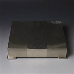 1960s silver mounted cigarette box, of rectangular form with engine turned decoration, upo...