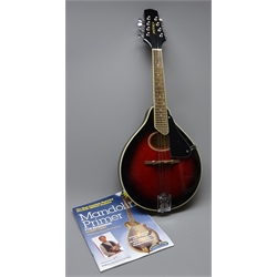  Antoria flat back mandolin model no. MGM144 in burgundy and black with chrome fittings L71cm, in cardboard delivery box  