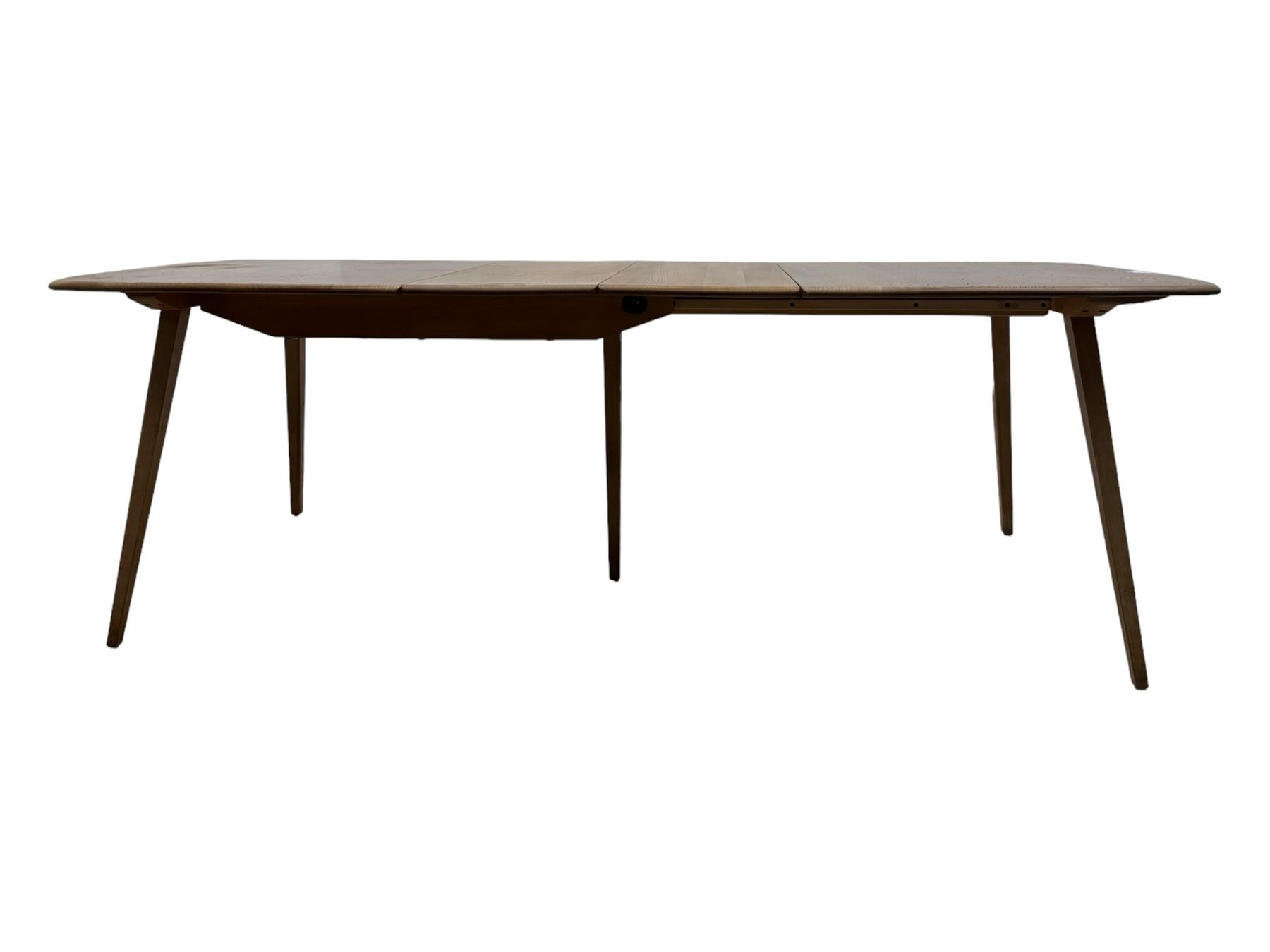 Lucian Ercolani for Ercol - light elm and beech 'Bellingdon' extending dining table, rectangular top with pull-out mechanism and hinged leaf, on splayed tapered supports