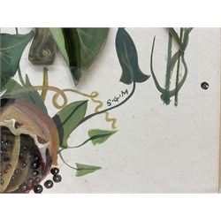 Sheila Gertrude Mackie (Northern British 1928-2010): Fox in the Undergrowth, gouache and cut-out signed with initials 68cm x 77cm