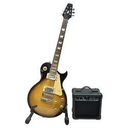  Aria Les Paul style electric guitar, no.037704CH L102cm; with amplifier, soft carrying case and stand; together with various guitar songbooks etc