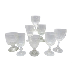  Eight 19th century glass goblets all having faceted or cut bowls, H18.5cm max (8)  