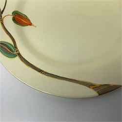 Clarice Cliff for Newport Pottery plate in Yellow Rose pattern, with printed mark beneath, D23cm