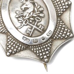 Early Victorian Ancient Order of Foresters silver sash badge with stags head above cross keys Sheffield 1842 Maker William Briggs