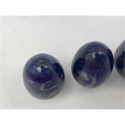 Collection of five Lapis lazuli specimen eggs, largest egg H7cm