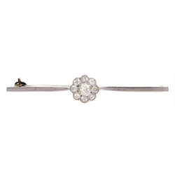 Early 20th century old cut diamond flower cluster, white gold bar brooch  
