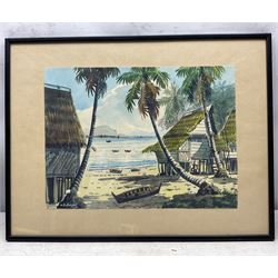 A B Hassan (Malaysian 20th Century): Beach Huts, watercolour signed 27cm x 37cm 