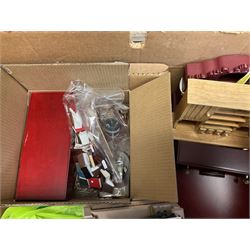 'The Hollies' - good quality sectional wooden doll's house in the form of a Georgian style four-storey bay windowed town house with simulated brick front elevation, rendered sides, off-set corner stonework, faux slate-hung top floor with flat roof and chimney stack, working sash windows, iron railings around front basement courtyard with hinged front elevation to two rooms with  spiral staircase, side hinged central section approached by external steps with iron balustrades to the sides leading to a front door, entrance hall with stairs to landing and two rooms on two floors with dado panelling and fire-surrounds, the top floor with top hung front elevation revealing stairs to a landing and bedroom; wired for electricity L51cm D65cm H107cm including chimney; together with a good quantity of quality wooden furniture and accessories including piano, dressers, bookcase and books, rugs, double half-tester bed, metalware, pictures etc