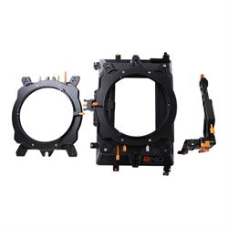 Bright Tangerine Strummer DNA Matte Box with three filter plates, 19mm studio rod holder and 15mm swing away arm, set of five masks, three donuts 138mm, 110mm, 87mm and three top and side flags, contained within a Peli 1550 case