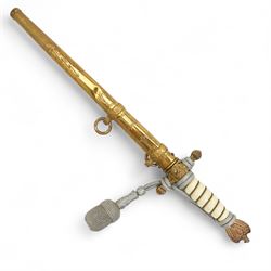 German Third Reich Kriegsmarine naval dagger, double fullered engraved blade, the ricasso ...