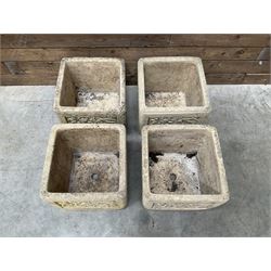 Set four Cotswold Studios Ltd square cast stone garden planters 