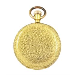 19th century 18ct gold open face keyless Royal lever presentation fob watch by American Watch Company, Massachusetts, No. 4571270, gilt dial with Roman numeral hour markers, back case with engraved decoration, stamped 18c with Helvetia hallmark