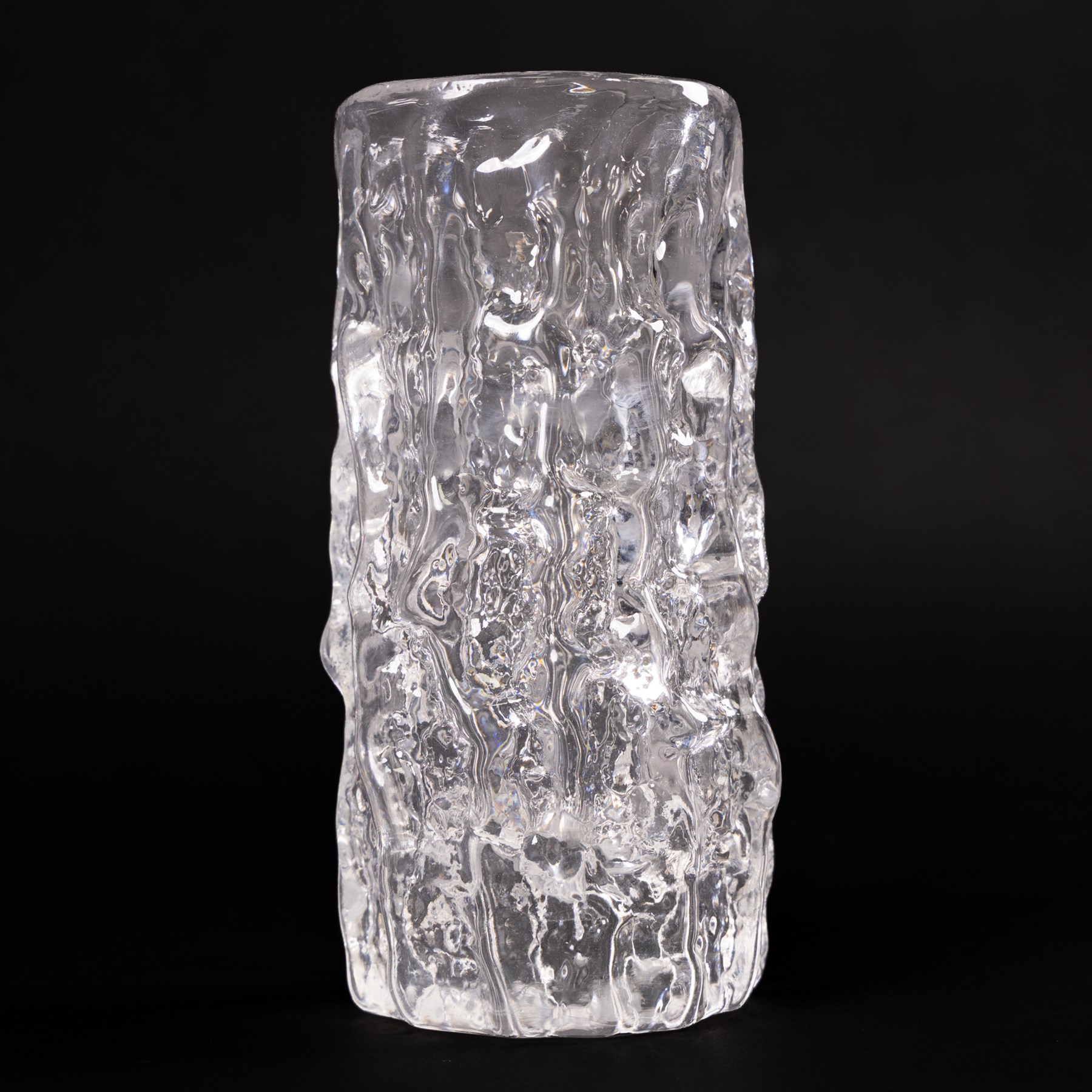 Geoffrey Baxter Whitefriars clear Tree bark vase, H15cm