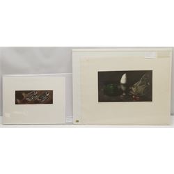 Ramiro Undabeytia (Spanish 1952-): 'Despues' and 'Cerezas II' (Cherries), two coloured aquatints signed titled and numbered in pencil 9cm x 25cm and 20cm x 34cm with full margins (2) (unframed)