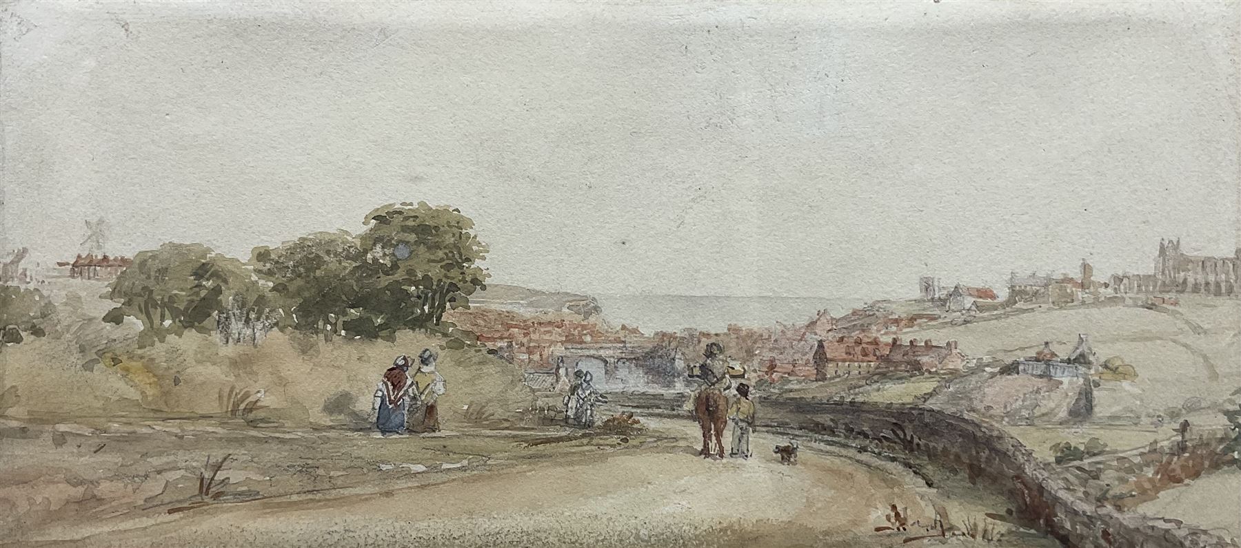 George Weatherill (British 1810-1890): 'Whitby from Stainsacre Lane', watercolour unsigned 11cm x 25cm 