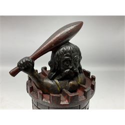 Late 19th century cast-iron mechanical money bank 'Giant in Tower' by John Harper & Co; reg.no.196844, patented 13th August 1892 H23cm