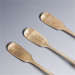 Collection of silver flatware, comprising set of six Georgian teaspoons, three Victorian Exeter silver dessert forks, Georgian Old English pattern table spoon, etc all hallmarked