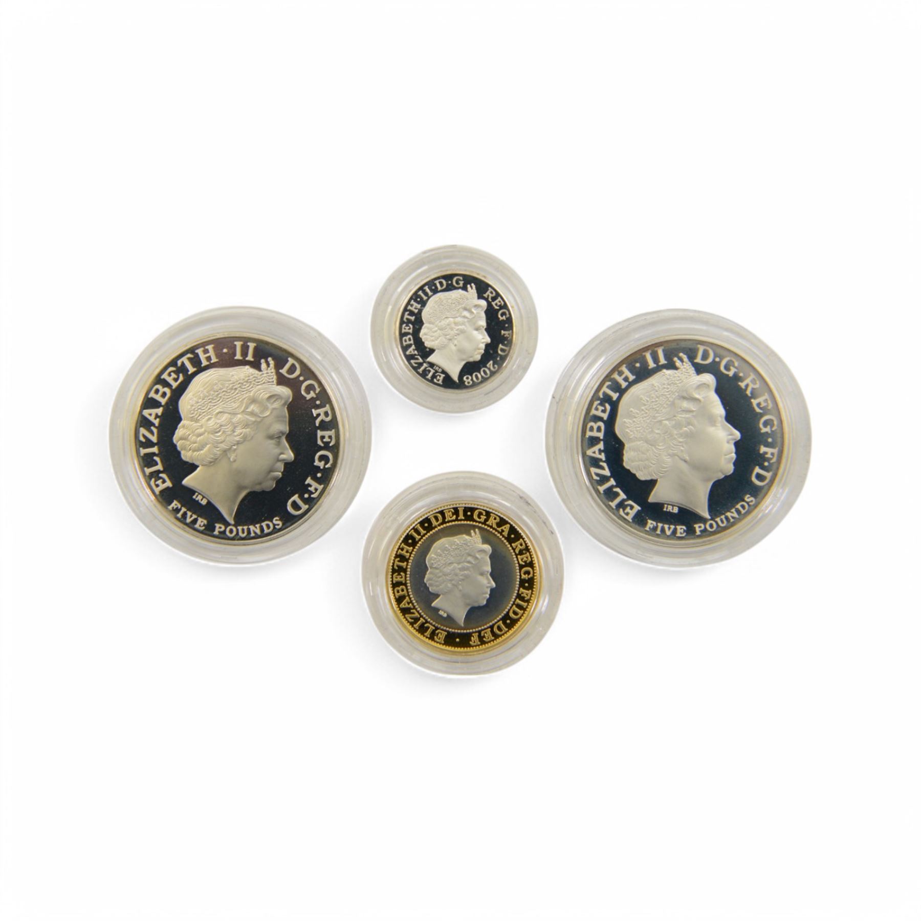 The Royal Mint United Kingdom 2008 silver proof piedfort four coin collection, cased with certificate