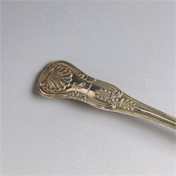 Four silver Kings pattern table spoons, comprising George IV pair, engraved with stork and serpent crest, hallmarked William M Traies, London 1827 and a Victorian pair, hallmarked Mary Chawner, London 1838