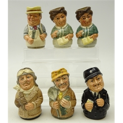 Six Royal Doulton 'The Doultonville Collection' toby jugs, Captain Prop, Fred Fly, Sgt. Peeler, two Mrs Loan and Mr Brisket, H10cm (6)  