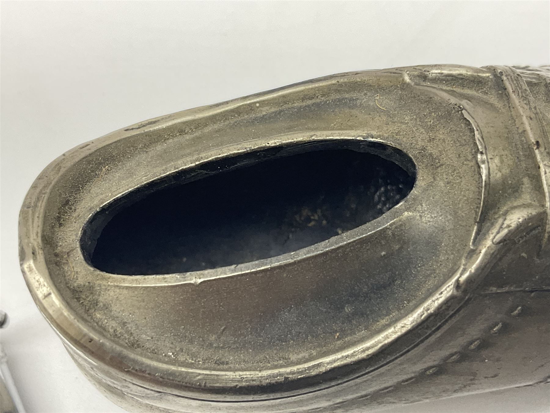 Ronson gilt metal table lighter, together with a silver-plate table lighter in the form of a football boot