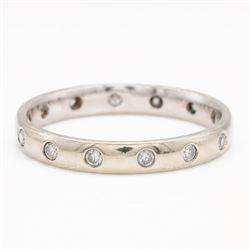9ct white gold diamond wedding band, rubover set with fourteen round brilliant cut diamond...