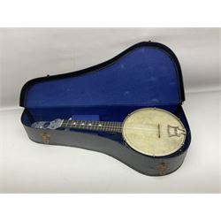 John Grey & Sons banjolele with unusual all over mottled blue and silver textured finish L57cm; in carrying case