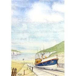  'Flamborough Lifeboat on the Slipway', 20th century watercolour signed by Alan Clark 37cm x 27cm: To be Sold on behalf of Filey Lifeboat   