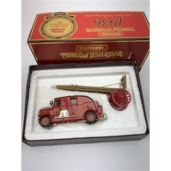 Three Matchbox MOY Special Edition models - YSH3 Wells Fargo Stagecoach 1875, YS-39 Passenger Coach and Horses c1820 and YS-9 1936 Leyland 'Cub' Fire Engine FK-7; all mint and boxed; Corgi 1902 State Landau - The Queen's Silver Jubilee 1977; three Matchbox Dinky models; and Bburago 1;24 scale Ferrari F310B 1997; all in window boxes (8)