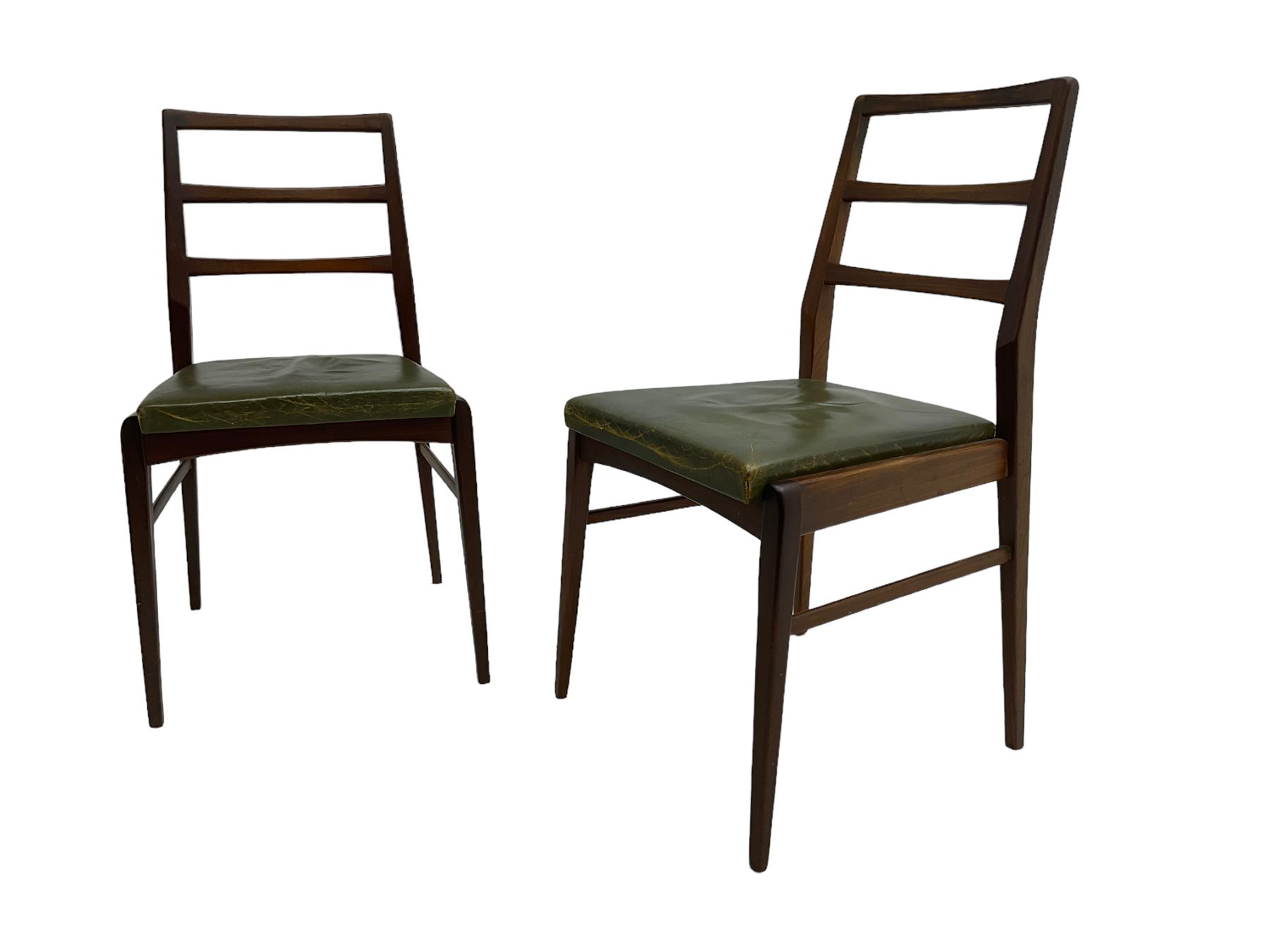 Richard Hornby for Fyne Ladye - set of six (4+2) mid-20th century dining chairs, ladder back over green faux leather upholstered drop-in seat, on tapering supports