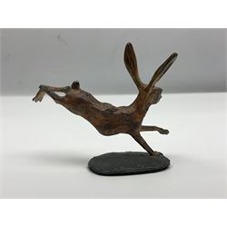 Michael Storey (British 1948-): 'Running Hare', bronze of a hare, H7cm, L10cm 