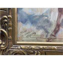 Frederic Whiting (British 1874-1962): 'Study for Portrait' King George V in Uniform on Horseback, oil on canvas signed and titled, 60cm x 50cm 