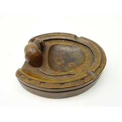  'Mouseman' circa. 1940s oak horseshoe ash tray, by Robert Thompson of Kilburn, L12cm  