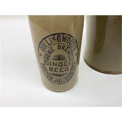 19th century stoneware gin bottle impressed I. Peck, Spirit Merchant Hull H27cm, Victorian salt glazed stoneware jar embossed W. Jefferson Mustard Manufacturer 47 Wincolmlee Hull, part cane covered stoneware flagon for John Smith Market Place Beverley and a Barton-on-Humber stoneware ginger beer bottle (4)  