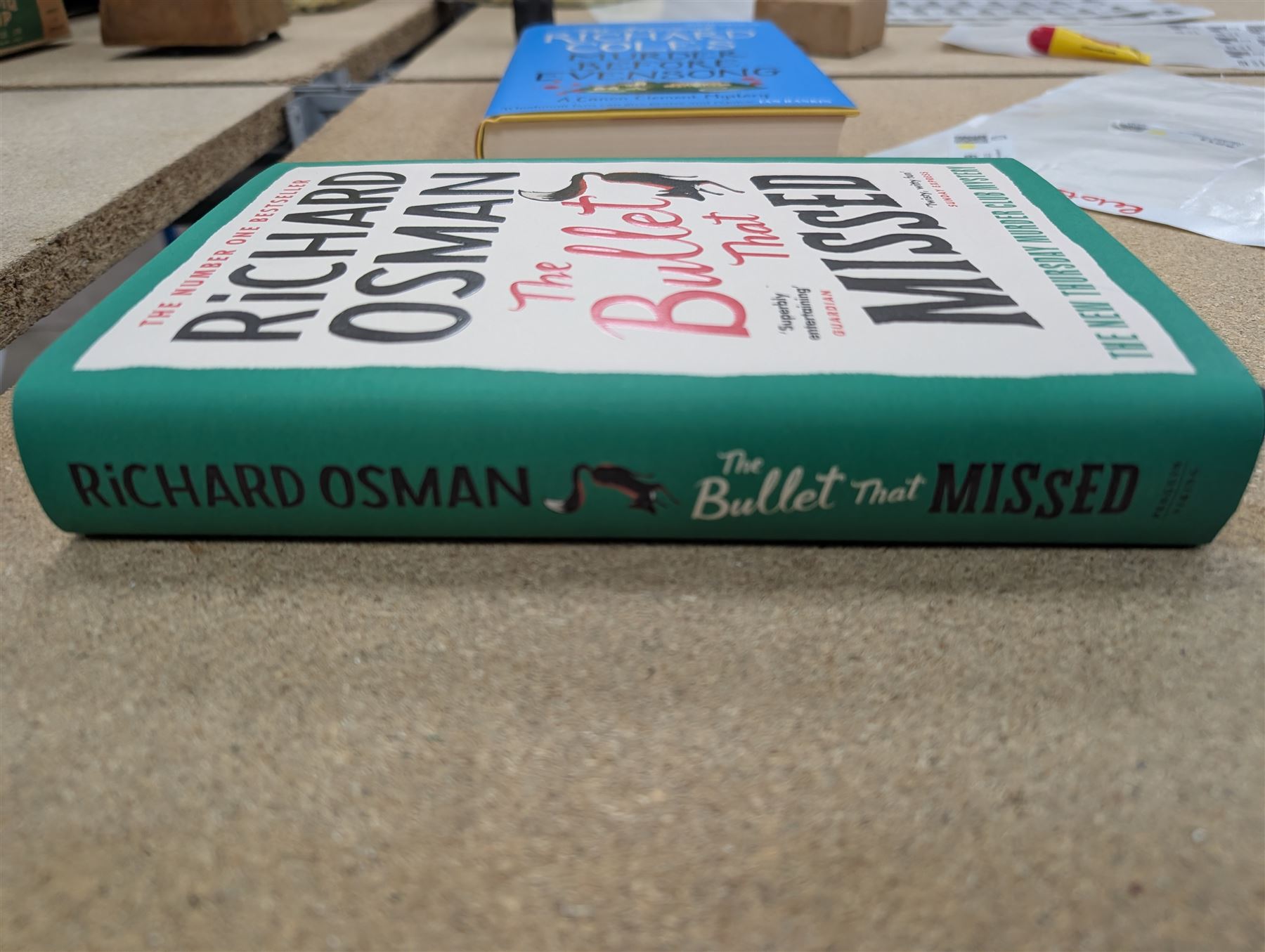 Eight first edition books, comprising signed Bob Mortimer 'And Away' autobiography, signed Richard Coles 'Murder Before Evensong' and six Richard Osman books, including 'The Thursday Murder Club' and 'The Last Devil To Die', with two Richard Osman signed bookplates