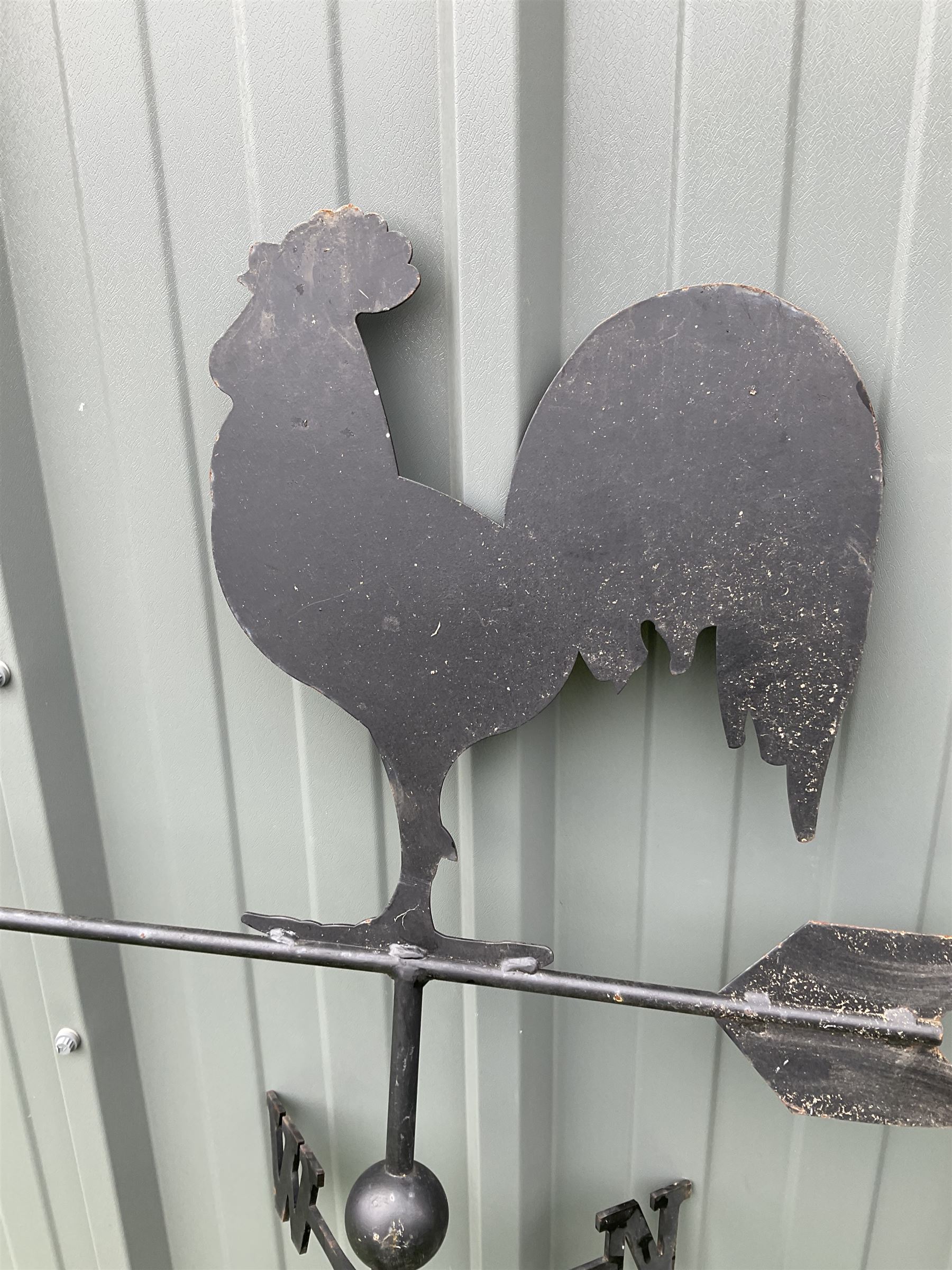 Wrought metal black painted weather vane, cockerel top - THIS LOT IS TO BE COLLECTED BY APPOINTMENT FROM DUGGLEBY STORAGE, GREAT HILL, EASTFIELD, SCARBOROUGH, YO11 3TX