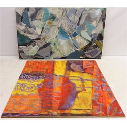  Abstracts, four contemporary mixed media's on board by Dorothy Thelwall unsigned 112cm x 55cm  Notes: from her Studio collection Ripon   