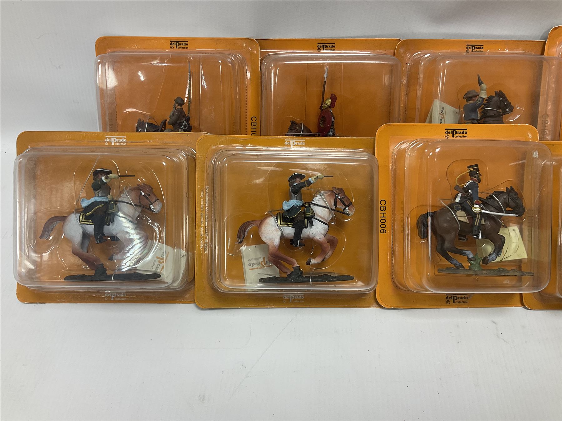 Nineteen Del Prado metal soldiers and one Cannon Barrel from periodical issues for Battle of Blenheim, Crimea, American Civil War etc; all in unopened blister packs, some duplicates