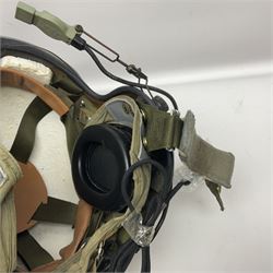 Silver grey SPH-4B Flight Helmet as used by helicopter pilots in the USAF and US Army in the 1990s; made of epoxy resin reinforced fibreglass; fitted with clear and tinted visors and complete with an M-87A/AIC boom mike; original condition and bench tested.